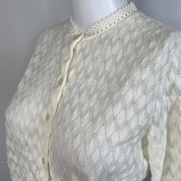 VTG Eileen Cardigan Womens Sz XS Ivory Lightweight Crochet Sweater - Picture 3 of 9